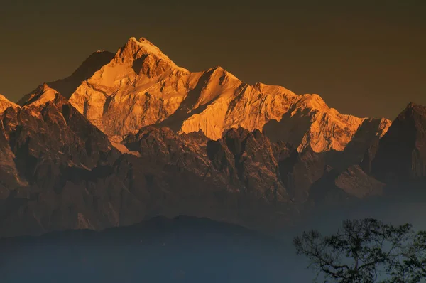 Bela Primeira Luz Nascer Sol Monte Kanchenjungha Cordilheira Himalaia Sikkim — Fotografia de Stock