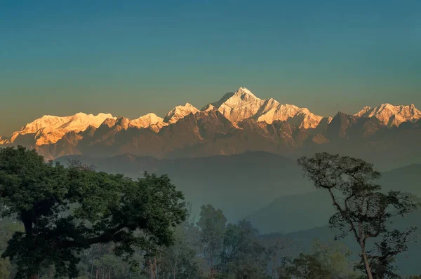 Belle Vue Sur Chaîne Montagnes Kanchenjunga Avec Première Lumière Jour — Photo