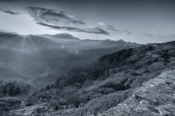 Vacker Kylig Vinter Soluppgång Vid Lunhgthang Sikkim Västbengalen Indien Svart — Stockfoto