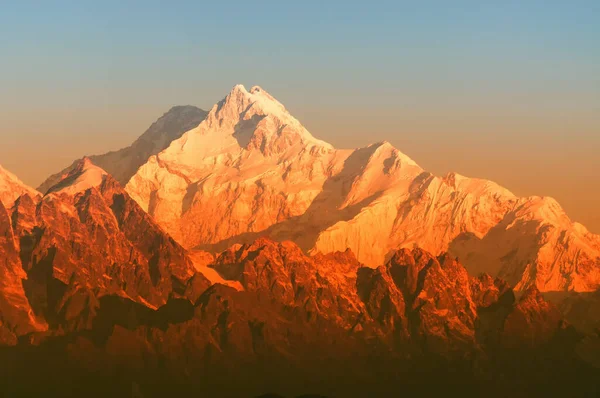 Belle Première Lumière Lever Soleil Sur Mont Kanchenjugha Chaîne Montagnes — Photo