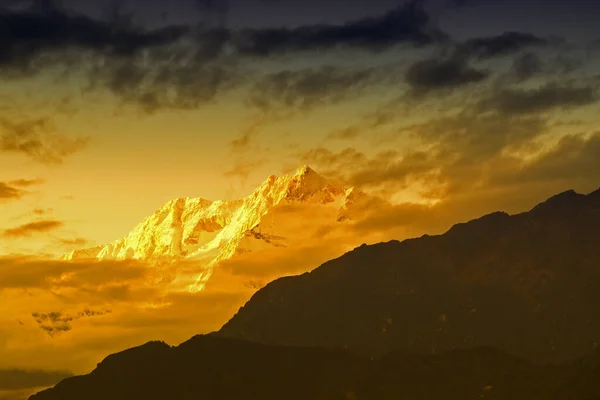 Vackert Sista Ljus Från Solnedgången Mount Kanchenjugha Himalaya Bergskedja Sikkim — Stockfoto