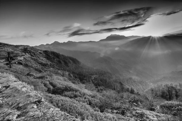 Beau Lever Soleil Froid Hiver Lungthang Sikkim Bengale Occidental Inde — Photo