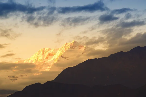 Vackert Sista Ljus Från Solnedgången Mount Kanchenjugha Himalaya Bergskedja Sikkim — Stockfoto