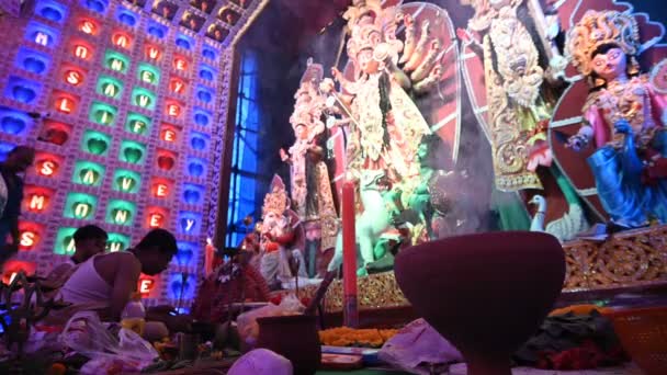 Howrah Bengala Occidentale India Ottobre 2019 Sacerdoti Indù Bengalesi Adorano — Video Stock