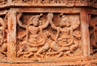 Figurines made of terracotta at Madanmohan Temple, Bishnupur , West Bengal, India . clipart