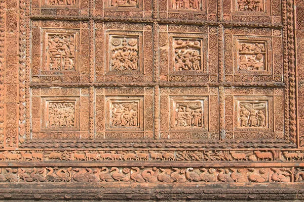 Όμορφη Διακόσμηση Από Τούβλα Τερακότα Στον Τοίχο Του Ναού Madammohan — Φωτογραφία Αρχείου