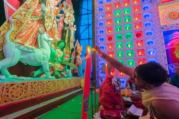 Howrah Bengala Occidental India Octubre 2019 Sacerdote Hindú Bengalí Que — Foto de Stock