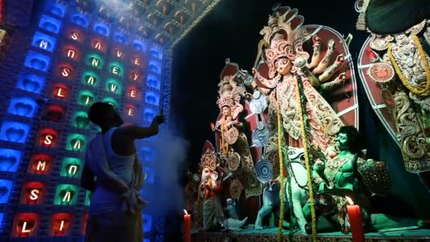 Howrah West Bengal Indie Října 2019 Mladý Hinduistický Kněz Uctívající — Stock video