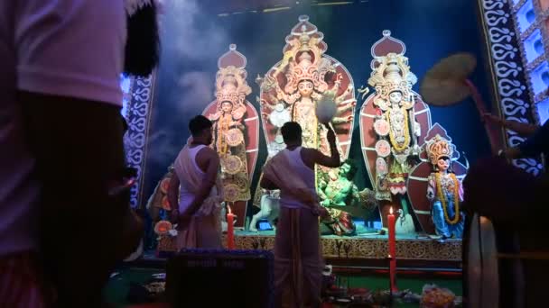 Howrah Bengala Ocidental Índia Outubro 2019 Purohit Orando Deusa Durga — Vídeo de Stock