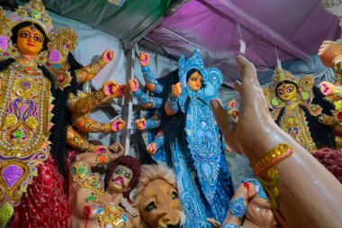 Kolkata, Batı Bengal, Hindistan - 7 Ekim 2018: Kumartuli 'de yapılacak 