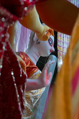 Kolkata, Batı Bengal, Hindistan - 7 Ekim 2018: Kumartuli 'de yapılacak 