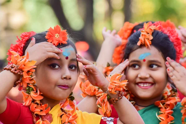 Kolkata Inde Mars 2015 Filles Danseuses Festival Holi Spring Connu — Photo