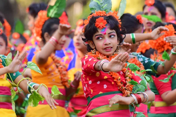 Kolkata Inde Mars 2015 Filles Danseuses Festival Holi Spring Connu — Photo