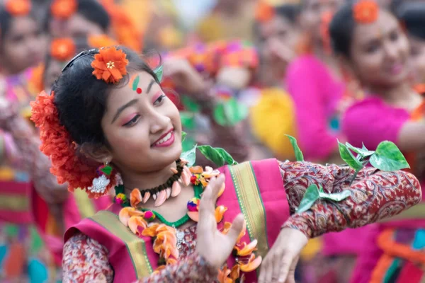 Kolkata Inde Mars 2018 Belle Jeune Fille Avec Maquillage Festif — Photo