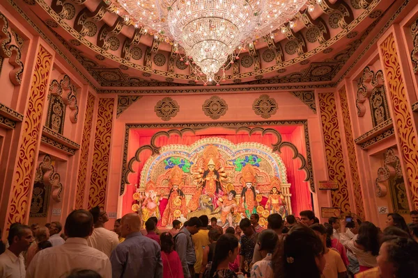 Kolkata India September 2017 Renkli Işıkta Çekilen Durga Puja Pandalının — Stok fotoğraf