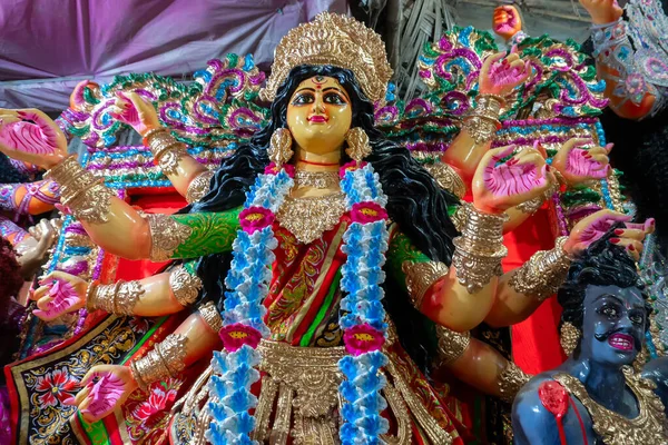 Kolkata Västbengalen Indien Oktober 2018 Clay Idol Ansikte Gudinnan Durga — Stockfoto
