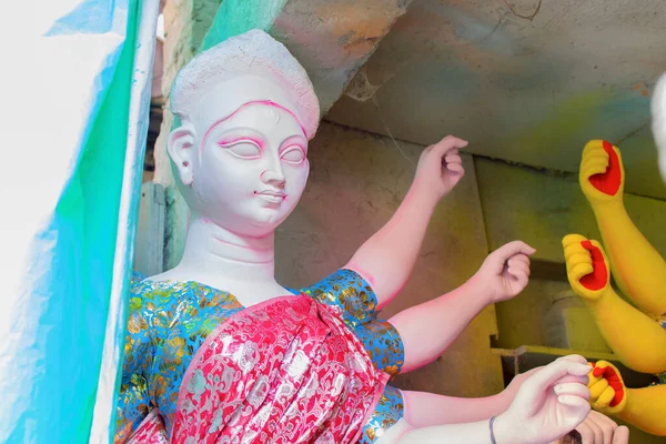 Clay Idol Goddess Durga Forberedelse Til Durga Puja Festival Kumartuli - Stock-foto