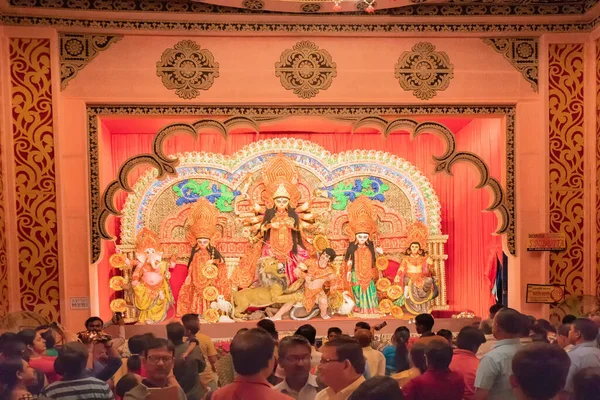 Kolkata India September 2017 Gudinnan Durga Idol Inuti Dekorerad Durga — Stockfoto