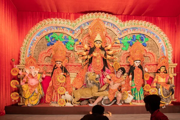 Kolkata India Eptember 2017 Renkli Işıkta Vurulan Durga Puja Pandalının — Stok fotoğraf
