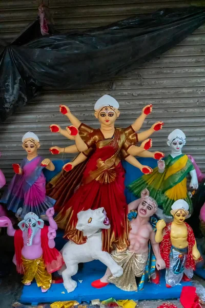 Kolkata Bengala Ocidental Índia Outubro 2018 Ídolo Argila Deusa Durga — Fotografia de Stock