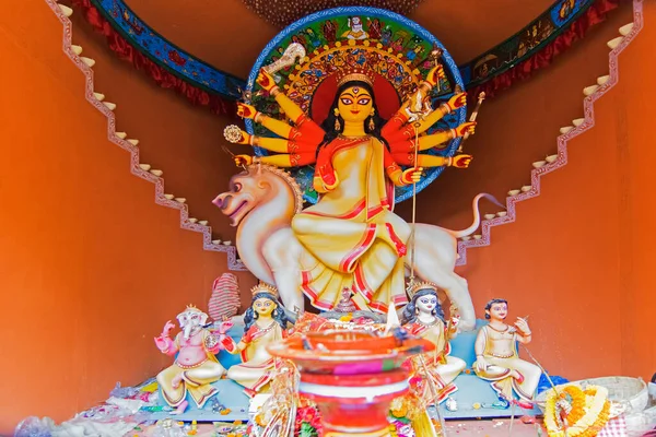 Krásný Interiér Zdobené Durga Puja Pandal Kalkata West Bengal Indie — Stock fotografie