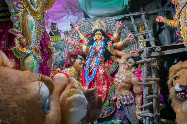 Kolkata Bengala Occidental India Octubre 2018 Ídolo Arcilla Diosa Durga — Foto de Stock