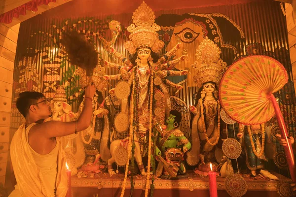 Kolkata India Eptember 2017 Durga Puja Festivali Ayini Kutsal Duman — Stok fotoğraf