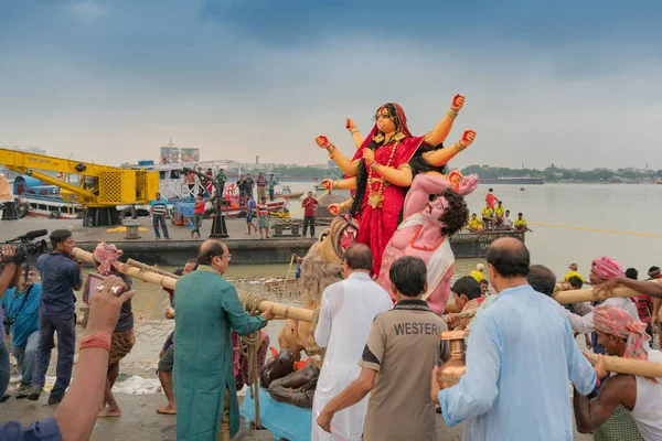 Kolkata West Bengal Ινδία Σεπτεμβριου 2017 Idol Goddess Durga Μεταφέρεται — Φωτογραφία Αρχείου