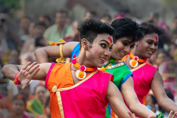 Kolkata India Březen 2018 Taneční Póza Vyjádření Bengálských Tanečníků Pestré — Stock fotografie