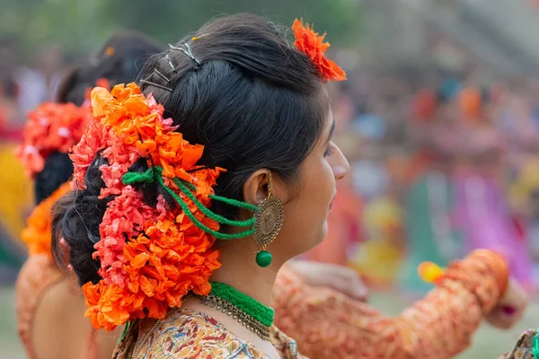 Колката Индия Марта 2018 Года Макияж Голове Танцовщицы Одетые Традиционные — стоковое фото