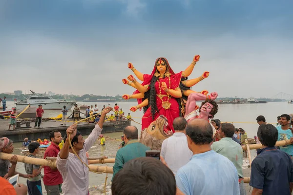 Kolkata West Bengal India September 2017 Idol Goddess Durga Sedang — Stok Foto