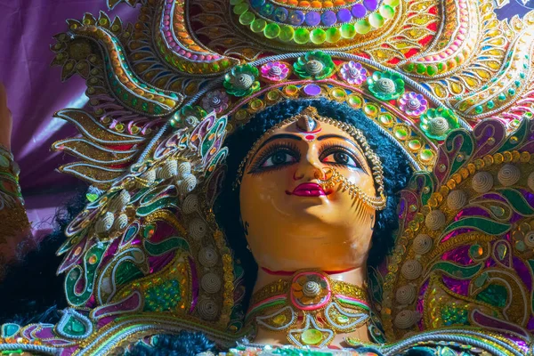 Kolkata Västbengalen Indien Oktober 2018 Clay Idol Ansikte Gudinnan Durga — Stockfoto