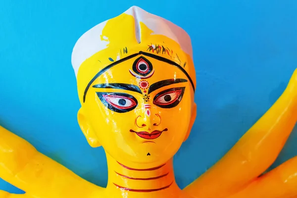 Lys Gul Malet Idol Gudinde Durga Forberedelse Til Durga Puja - Stock-foto