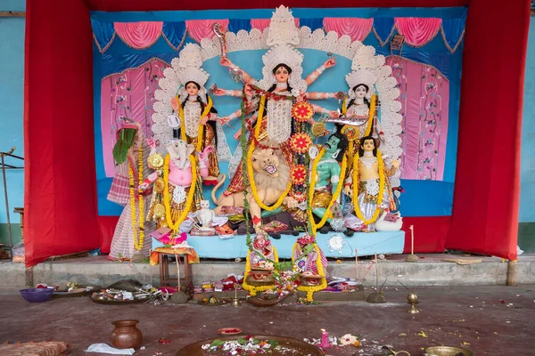 Bogini Durga Idol Odznaczonym Durga Puja Pandal Kalkucie Zachodni Bengal — Zdjęcie stockowe