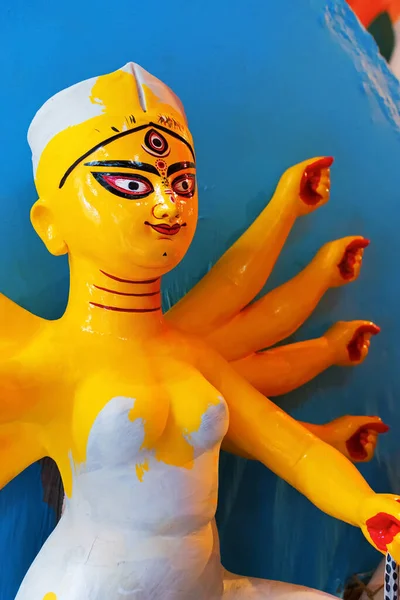 Bright Coated Clay Idol Goddess Durga Preparation Durga Puja Festival — Stock Photo, Image