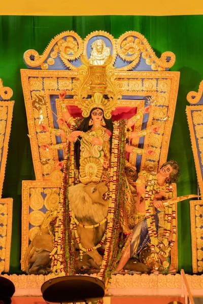 Kolkata India Settembre 2017 Dea Durga Idolo Decorato Durga Puja — Foto Stock