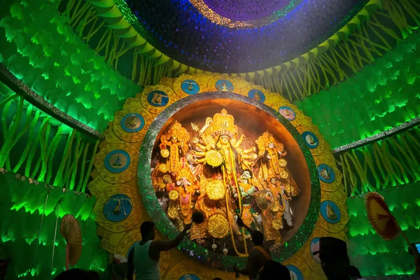 Kolkata Inde 1Er Octobre 2014 Prêtre Priant Déesse Durga Fête — Photo
