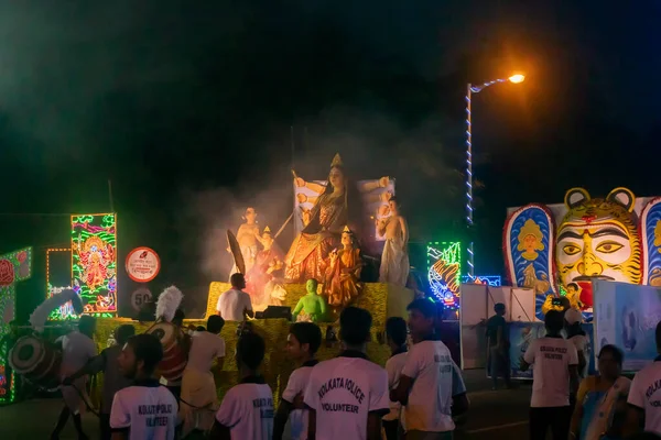 Kolkata Bengala Ocidental Índia Outubro 2017 Carnaval Durga Puja Estrada — Fotografia de Stock