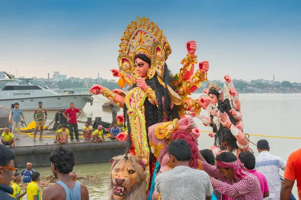 Kolkata Länsi Bengal India Syyskuuta 2017 Idol Goddess Durga Upotettu — kuvapankkivalokuva