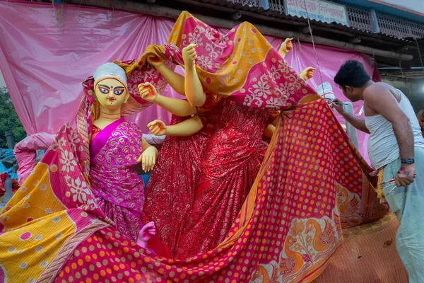 Kolkata Bengala Ocidental Índia Outubro 2018 Ídolo Barro Deusa Durga — Fotografia de Stock