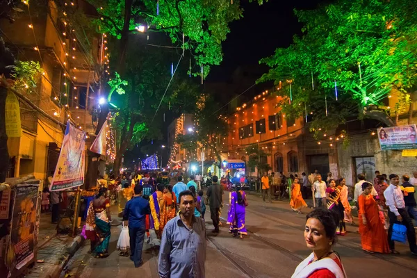 Kolkata Inde Octobre 2015 Image Nocturne Rue Décorée Kolkata Tournée — Photo