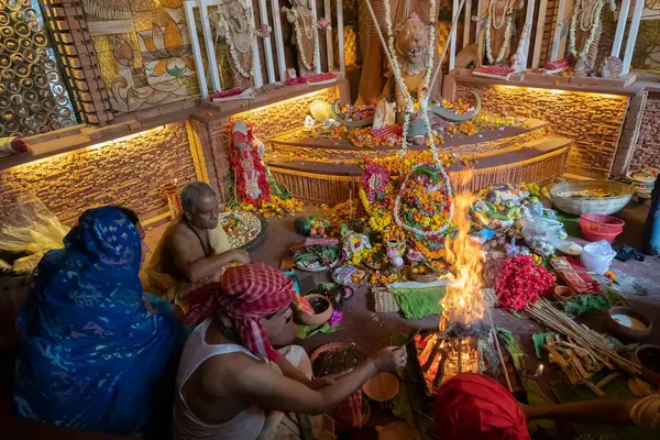 Kolkata Hindistan Ekim 2018 Renkli Işıkta Çekilen Dekore Edilmiş Durga — Stok fotoğraf
