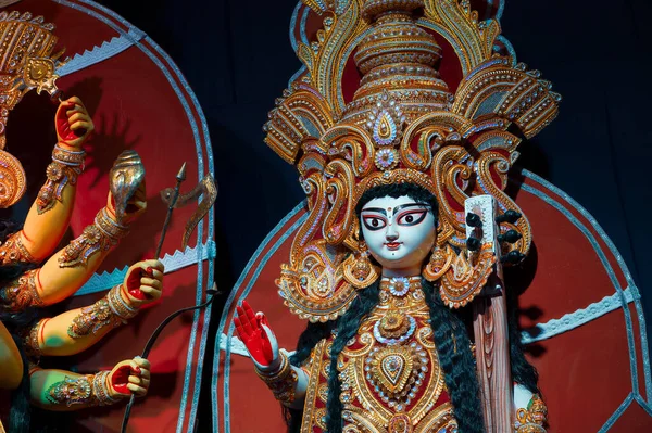 Ídolo Diosa Saraswati Decorado Durga Puja Pandal Durga Puja Festival — Foto de Stock