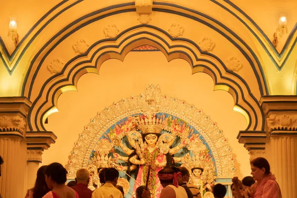 Kolkata India Wrzesień 2017 Nocny Obraz Zdobionego Pandalu Durga Puja — Zdjęcie stockowe