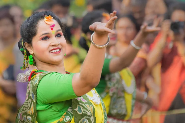 Kolkata India Марта 2017 Года Портрет Танцовщицы Одетой Сари Традиционное — стоковое фото