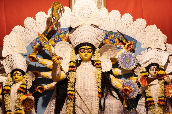 Diosa Durga Ídolo Durga Decorado Puja Pandal Tiro Luz Color — Foto de Stock