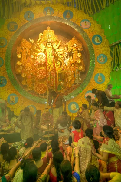 Kolkata India Ekim 2014 Tanrıça Durga Dua Etmek Için Çiçek — Stok fotoğraf