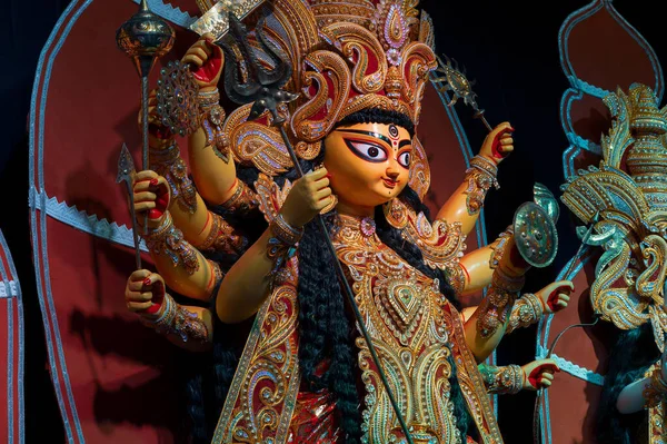 Zdobené Durga Puja Pandal Durga Idol Durga Puja Festival Noci — Stock fotografie