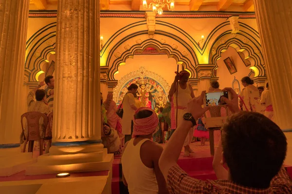 Kolkata India Wrzesień 2017 Nocny Obraz Zdobionego Pandalu Durga Puja — Zdjęcie stockowe