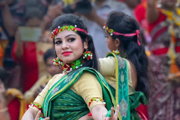 Kolkata India Březen 2018 Krásná Mladá Dívka Jarní Slavnostní Make — Stock fotografie